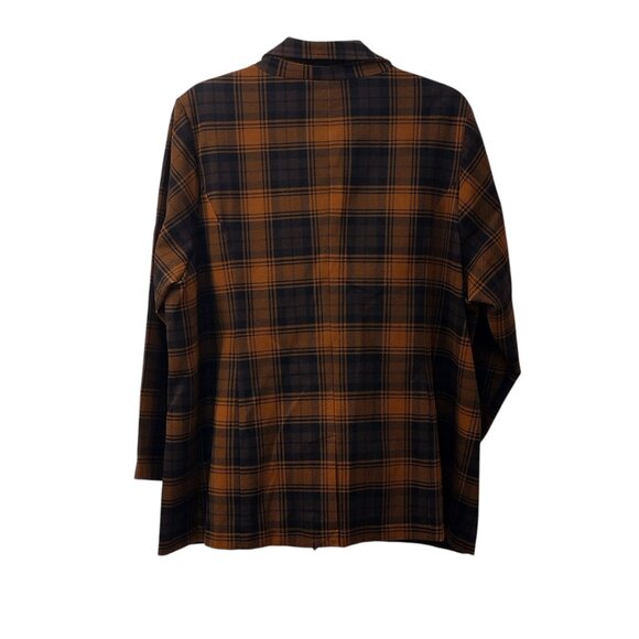 Iman: 2pc Plaid Pantsuit, Size 2X, Brunt Orange, Brown, Black - Picture 5 of 13